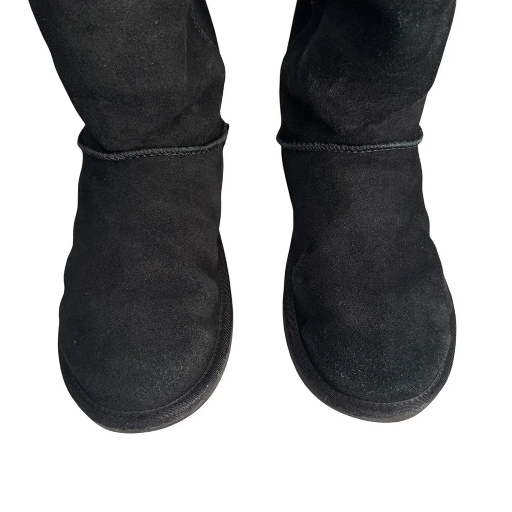 Koolaburra By UGG Boots Womens Size 8 Black Suede Mid Calf Faux Fur Lined Bow